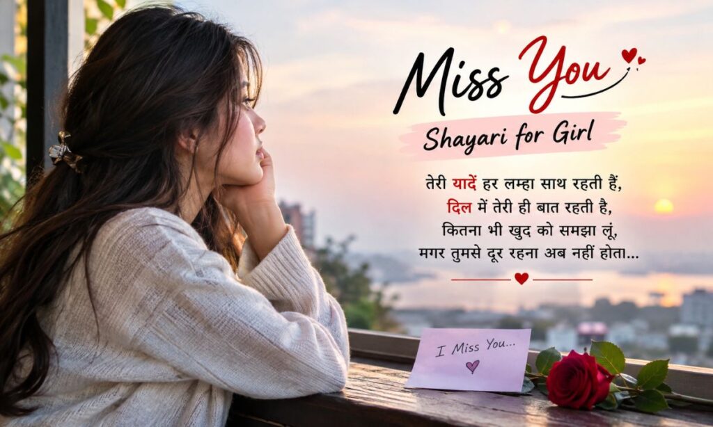 Heart touching miss you shayari for girl (दिल की बातें – गर्लफ्रेंड के लिए मिस यू लव शायरी 💔)