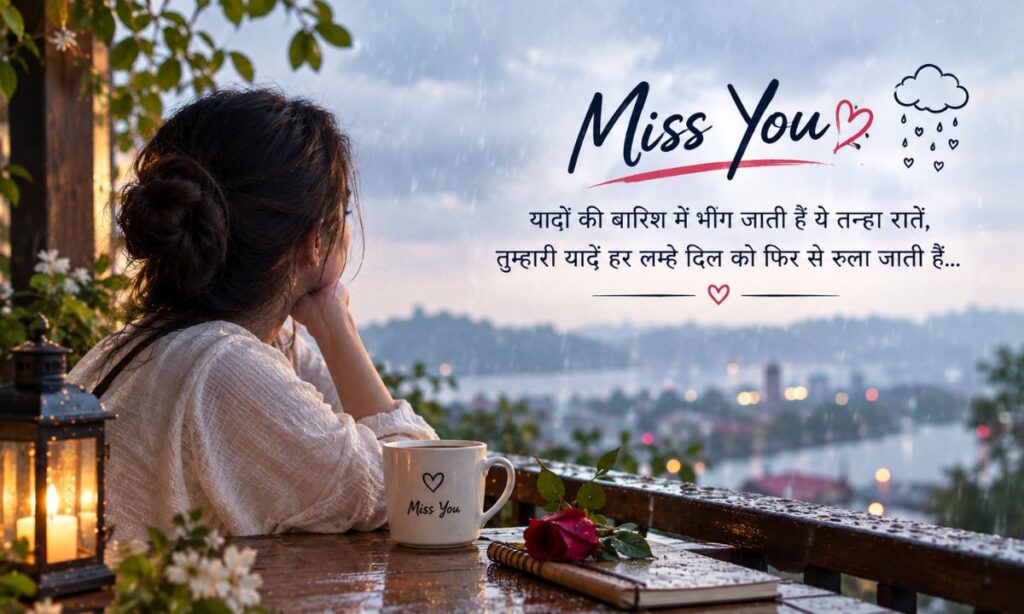Miss You Shayari for Girlfriend(यादों की बारिश – मिस यू लव शायरी 🌧️)